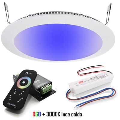 KIt cromoterapia centralina faretto LED incasso slim 16W 24V RGBW 3000K foro 22
