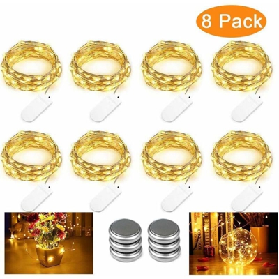 Luci natalizie a batteria (confezione da 8) 3M 30 LED Fairy Lights Filo di rame impermeabile, leggera decorazione natalizia per il giorno delle nozze