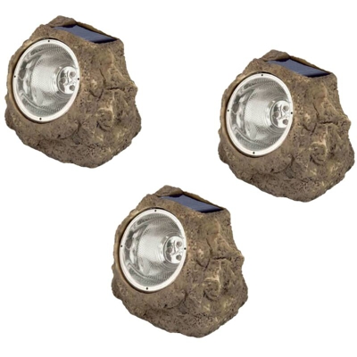 Lampade Solari a LED da Giardino Andes 3 pz a Forma di Roccia - Grigio - Luxform