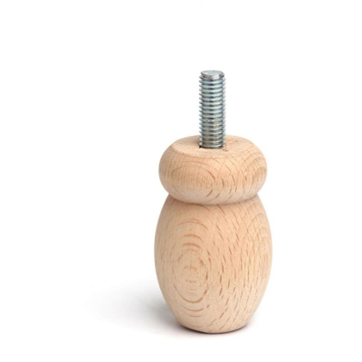 Gambe di legno rotonde stile classico per divani e basi. Altezza di 5,5 cm. Realizzata in legno di faggio con finitura faggio ecru. Per il bricolage
