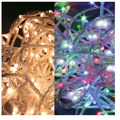 Luci di Natale 300 led Bianco Caldo Multi 2 in 1 Trasp 30 mt Ip44