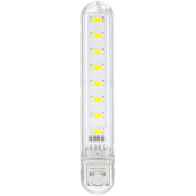 8 LED Mini USB portatile Lampada da tavolo DC-5V Illuminazione da campeggio Computer Laptop Power Bank Gadget Bianco