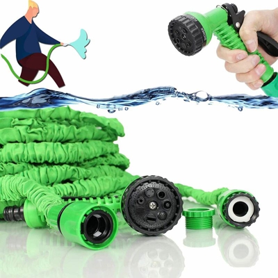 Tubo da Giardino, 15M / 50FT Tubo flessibile da giardino Tubo Acqua Estensibile Tubo Irrigazione Estensibile con pistola 7 funzioni getti acqua, per