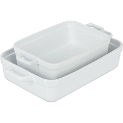 Teglie in Ceramica da forno, Set da 2, Due Misure, Pirofila di Forma Rettangolare, Lasagnera, Tiramisù, bianco precio