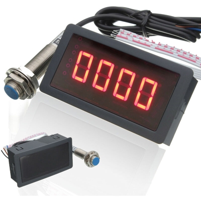 Nuovo contagiri digitale a 4 LED rossi RPM Misuratore di velocità Hall Sensore interruttore di prossimità NPN 3 Cavo normalmente aperto