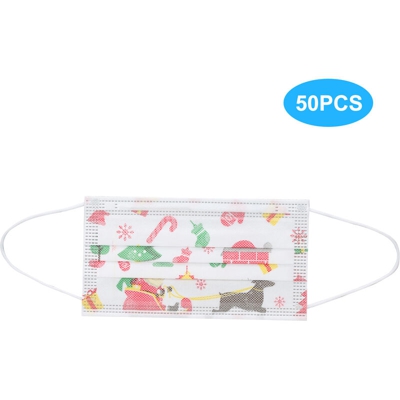 ??Non medico?? Maschere natalizie Maschere monouso a 3 strati 5 pezzi,5 confezioni, bianco (disegno di Babbo Natale su una slitta alce) - 5