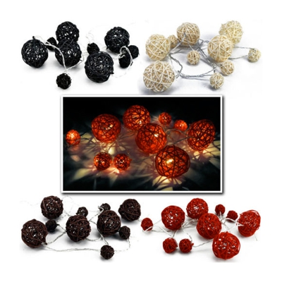 Catena Luci 10 LED 165 cm Palla Palline In Vimini Per Albero Natale Vari Colori