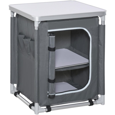 Mobile Da Campeggio 2 Mensole 60x49x70 Cm In Alluminio E Tessuto Oxford Grigio