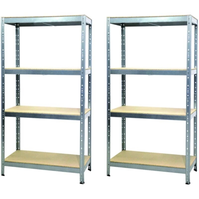 2 Scaffali In Metallo Zincato Con Piani In Truciolato 90 X 40 X 174 Cm 4 Ripiani