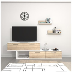 Mobile Porta Tv Antipodi - Con Ante, Ripiani, Mensole - Da Salotto - Bianco, Sonoma In Legno, 200 X 30 X 60 Cm precio