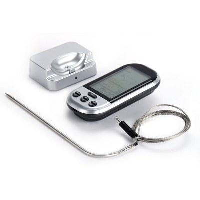 Termometro elettronico wireless per barbecue fornito senza batteria,sonda impermeabile argento - sonda impermeabile argento