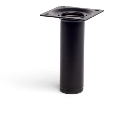 gamba cilindrica stile moderno per mobili bassi. Altezza di 10 cm. Realizzata in acciaio con finitura nero. Per il bricolage e il DIY. Misure 3x3x10cm