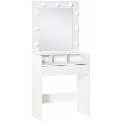Toletta Da Camera Con Specchio E Led 70x40x160 Cm In Legno Truciolare Bianco