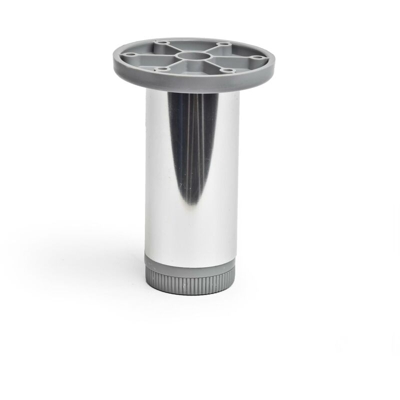 gamba cilindrica stile moderno per mobili bassi. Altezza di 10 cm. Realizzata in alluminio con finitura cromo brillante. Per il bricolage e il DIY.