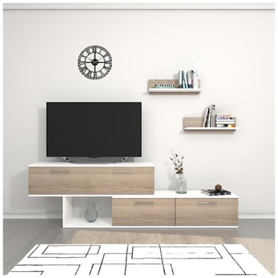 Mobile Porta Tv Antipodi - Con Ante, Ripiani, Mensole - Da Salotto - Bianco, Cordoba In Legno, 200 X 30 X 60 Cm