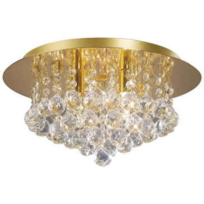 Soffitto A Filo, Rotondo Da 350 Mm, 4 Luci In Cristallo G9, Oro Francese