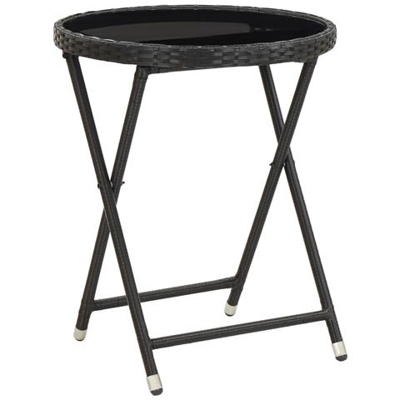 Tavolino Da Caffè Nero 60 Cm In Polyrattan E Vetro Temperato