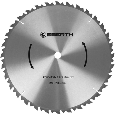 Eberth - Lama Sega Circolare TCT per Xilografie (500 x 3,0 x 30 mm, 32 Denti, Carburo di Tungsteno)