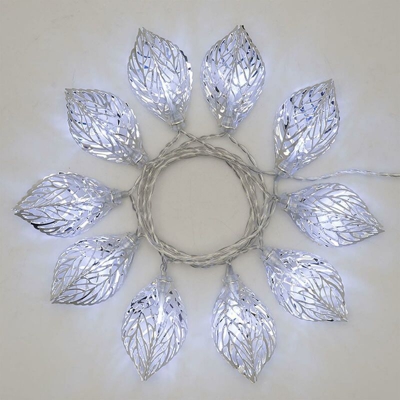 Lotti Importex - 10 luci di natale led bianco foglia argento a batteria filo trasparente decoro albero (luce fredda)