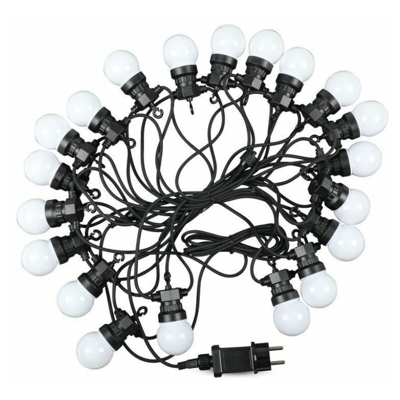 Catenaria 10mt con 20 Lampadine mini Globo LED V-TAC 10W Colore Bianco con Shuko e Trasformatore 3000K IP44