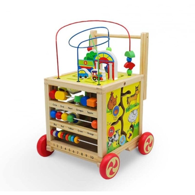 Carrello giocattolo multiattività primi passi in legno per bambini Magic Box