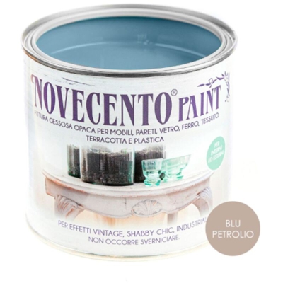 Gualtiero Meazza - Pittura Gessosa Opaca Shabby Chic per Mobili Pareti Vetro Gesso Novecento Paint - Colore: Blu Petrolio - Formato: 500 ml