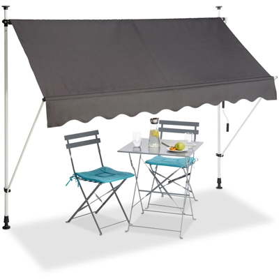 Tenda da sole per balcone a manovella regolabile resistente agli UV poliestere larghezza 250 cm grigio
