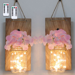 Rosa giardino fiorito Mason lampada vaso 2 installato (i modelli originali in legno) modelli di batteria a distanza (senza batterie spediti) características