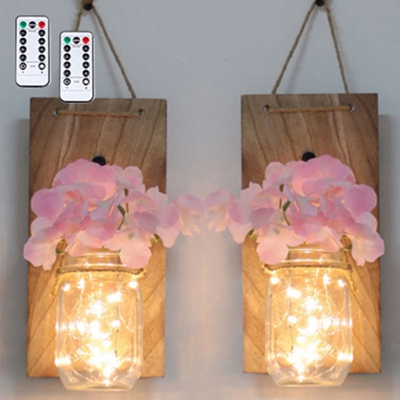 Rosa giardino fiorito Mason lampada vaso 2 installato (i modelli originali in legno) modelli di batteria a distanza (senza batterie spediti)