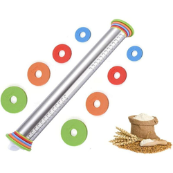 Thsinde - Mattarello in acciaio inox, con 4 dischi regolabili, con anello di spessore regolabile, per torte, fondant, torte, pizze, biscotti, precio