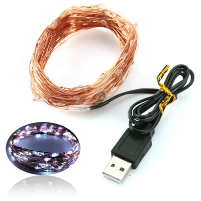 Luci natalizie con corde in filo di rame USB Luci decorative a LED Luci a stringa con stelle in filo di rame 5 metri 5 luci,bianca - bianca