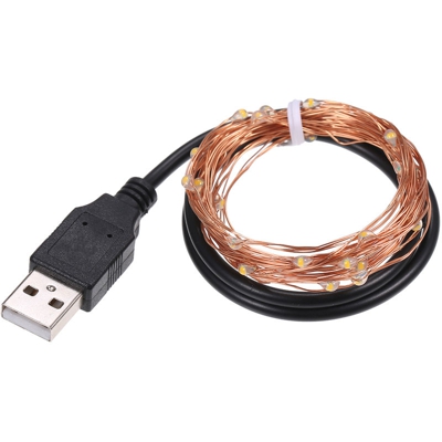 DC5V 0.2W 2 Metri 20LED filo di rame della luce della stringa USB alimentato Operated bianco caldo flessibile Bendable Twistable portatile per la