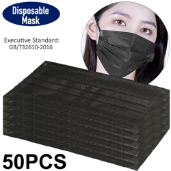 [Non medico] Maschera a 3 strati in tessuto non tessuto nero monouso per bloccare la polvere GB / T32610-2016 (confezione da 50) en oferta