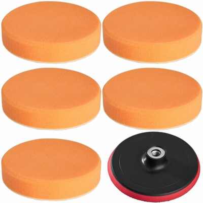 5 spugne per lucidatura da 150mm medio-soft + platorello - tamponi lucidatura, tamponi per lucidare auto - arancio