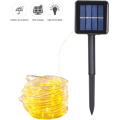 Stringa luminosa a tubo solare con 8 funzioni tubo trasparente per esterno in filo di rame color rame impermeabile,Bianco caldo 12 metri 1 luci