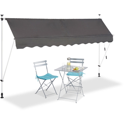 Tenda da sole per balcone a manovella regolabile resistente agli UV poliestere larghezza 300 cm grigio