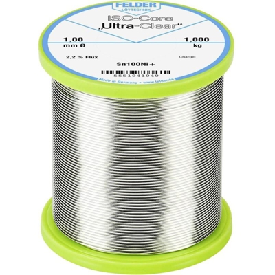 ISO-Core Ultra-Clear Sn100Ni+ Stagno senza piombo Bobina Sn99.25Cu0.7Ni0.05 1.000 kg 1 mm - Felder Löttechnik