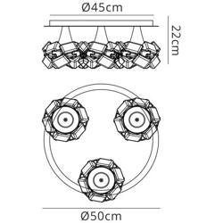 Filo A Soffitto 3 Luci E27 Tonde Grandi, Cromo Lucido en oferta
