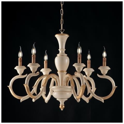 Lampadario In Legno E Pasta Di Legno Avorio E Foglia Oro 6 Luci Barocco