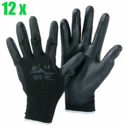 12 Paia Guanti Da Lavoro Giardinaggio In Poliestere Spalmato Poliuretano nero tg 10 en oferta