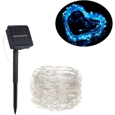 Filo di rame solare stringa luci luci prato 8 modalita di effetto luce blu,9W 15m 15 LED - 9W 15m 15 LED