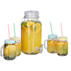 Dispenser per Bevande in Set con 4 Bicchieri, 4 l, in Vetro, alla Spina, con Rubinetto, Vintage, con Cannucce, Trasparenti características