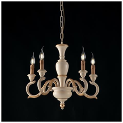 Lampadario In Legno E Pasta Di Legno Avorio E Foglia Oro 5 Luci Barocco características