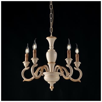 Lampadario In Legno E Pasta Di Legno Avorio E Foglia Oro 5 Luci Barocco