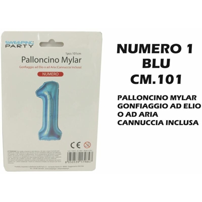 Bighouse It - PALLONCINO MYLAR CM.101 NUMERO 1 BLU