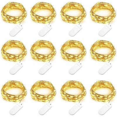 Set con 12 lucine a batteria (incluse) 2M 20 LED lucine in filo di rame bianco caldo per Natale, matrimoni, feste, decorazioni per costumi (con 6