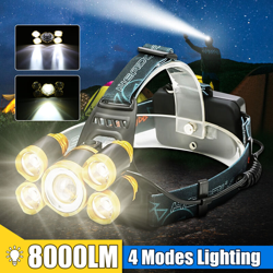 Drillpro - 8000LM Super Bright 5 LED Zoomable 4 modalità faro faro impermeabile precio