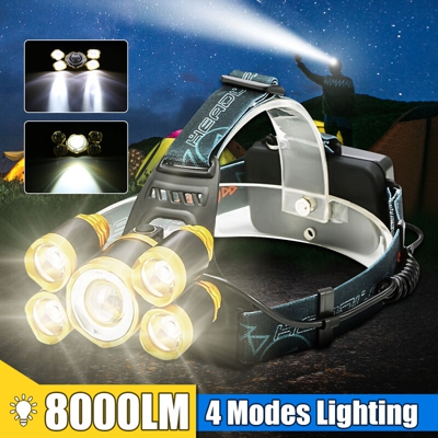Drillpro - 8000LM Super Bright 5 LED Zoomable 4 modalità faro faro impermeabile