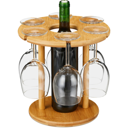Porta Calici, in Bambù, per 6 Bicchieri da Vino, Rotondo Ø 25cm, Regalo, Bar, Portabottiglie precio