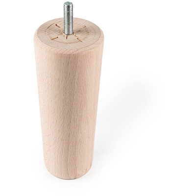 Gamba di legno affusolata stile moderno per divani e mobili bassi. Altezza di 14 cm. Realizzata in legno di faggio con finitura faggio ecru. Per il